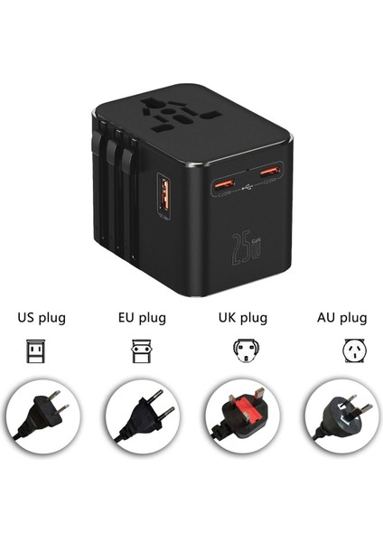 25W Şarj Cihazı ve Universal Seyahat Adaptörü, Priz Dönüştürücü 200'DEN Fazla Ülke ile Uyumlu