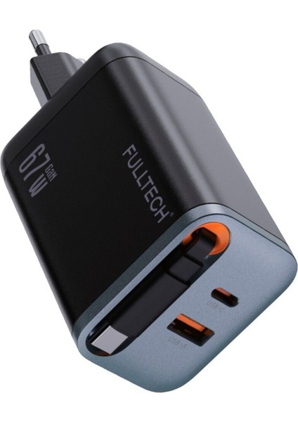67W Hızlı Şarj Adaptörü Dahili Retractable Usb-C Kablo + Usb-A Çıkış Telefon Tablet ve Laptop Uyumlu modelleri