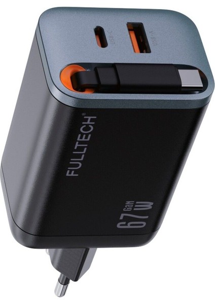 67W Hızlı Şarj Adaptörü Dahili Retractable Usb-C Kablo + Usb-A Çıkış Telefon Tablet ve Laptop Uyumlu fırsatları