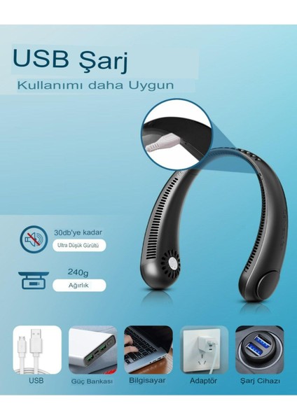 4000 Mah Şarjlı Boyun Askılı Kanatsız Vantilatör – 3 Kademeli Sessiz Fan indirimleri