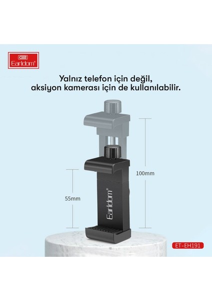 Aksiyon Kamera Uyumlu, Ayarlanabilir Lastikli Telefon Tutucu ve Vlog Video Çekim Aparatı