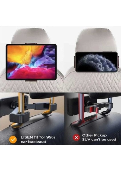 Akrobat Uyumlu Araçlar Için Ayarlanabilir Koltuk Arkası Tablet ve Telefon Tutucu Siyah modelleri