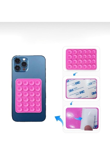 Pembe Silikon Vakumlu Cep Telefonu Tutucu, Kaymaz ve Güçlü Yapışkanlı Tasarım