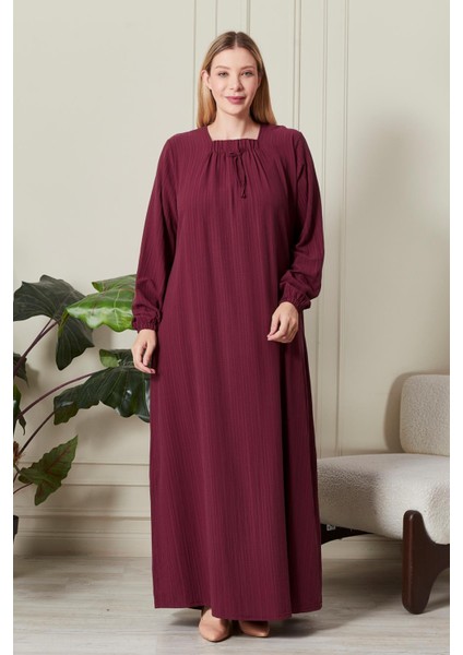 Kadın Büyük Beden Gofre Kumaş Kare Yaka Elbise