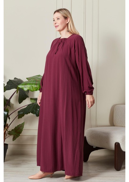 Kadın Büyük Beden Gofre Kumaş Kare Yaka Elbise indirimleri