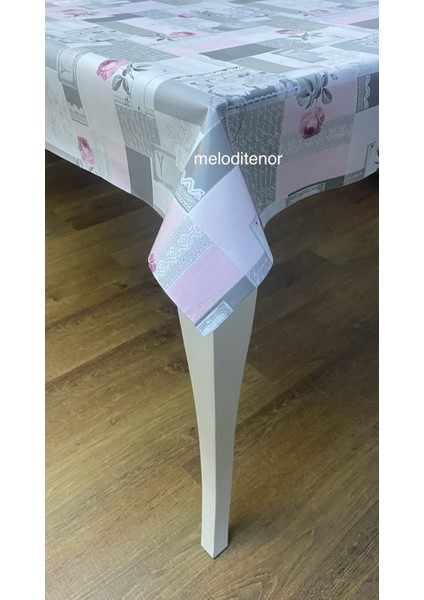 Astarlı Kaymaz Pudra Pembe Gül Motifli Kaymaz Pvc Muşamba Masa Örtüsü