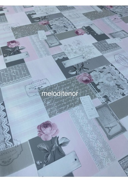 Astarlı Kaymaz Pudra Pembe Gül Motifli Kaymaz Pvc Muşamba Masa Örtüsü