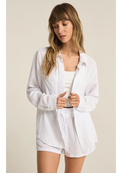 Pamuk Müslin Kadın Gömlek – %100 Organik 2 Kat Müslin Kumaş – Nefes Alabilen, Hafif ve Yumuşak Yapı – Plajda, Günlük Hayatta ve Tatilde Rahat Kullanım Için Uygun