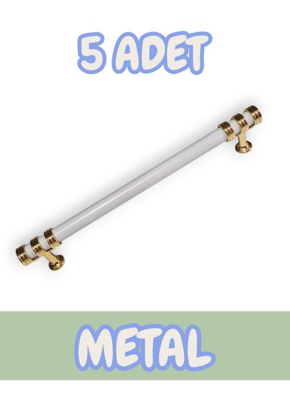 Nesli Alüminyum Metal Lüks Modern Mobilya Çekmece Mutfak Dolabı Kulpu Beyaz-Altın (5 Adet)
