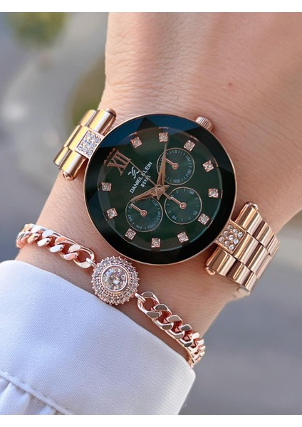 Çelik Kordon 30 mt Suya Dayanıklı Kadın Kol Saati+Bileklik BYN.10728.M8