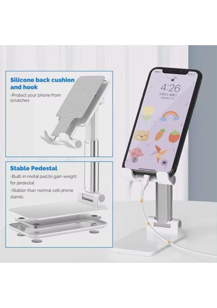 Çift Kademeli Uzunluk Ayarlı Masaüstü Tablet ve Telefon Tutucu Stand