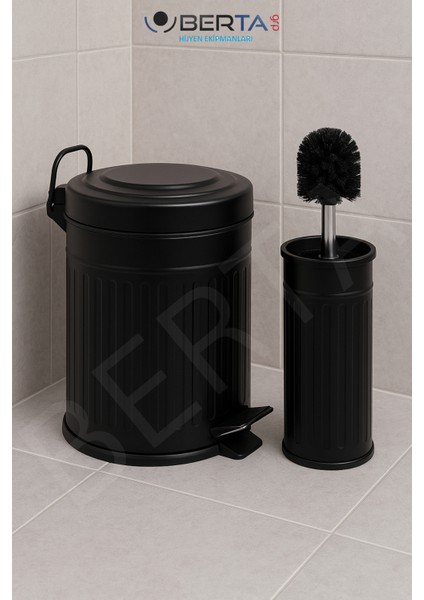 Vintage Banyo Seti Siyah Çöp Kovası 5lt Tuvalet Fırçası Lüks Model fiyatları