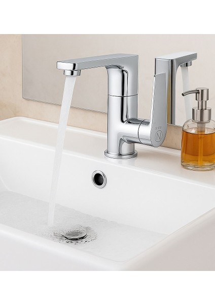 Lavabo Bataryası Krom Banyo Lavabo Musluk Ağır Prinç Gövde Döner Boru Modern Lüks Armatür Gümüş Gri