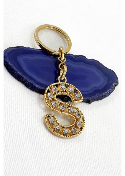 Gold Renkli Parlak Taşlı S Harfi Anahtarlık, Hediyelik Harfli Anahtarlık fiyatları