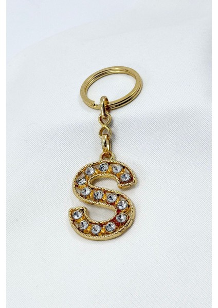 Gold Renkli Parlak Taşlı S Harfi Anahtarlık, Hediyelik Harfli Anahtarlık modelleri