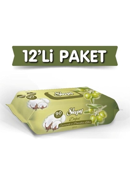 Doğal Zeytinyağlı Islak Havlu 90 Yaprak x 12 Adet