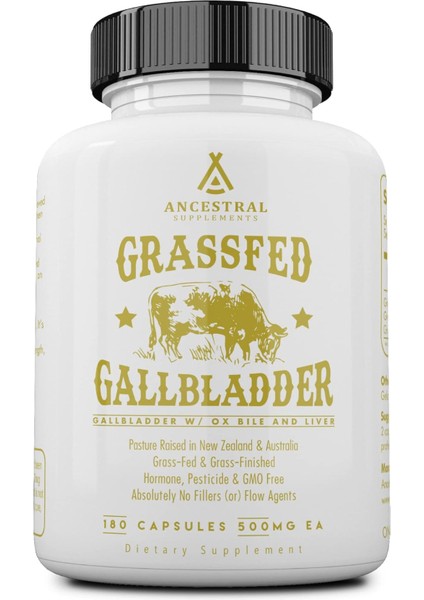Grass Fed Beef Gallbladder Supplements With Ox Bile Liver 1000 mg & Digestive Health 180 Capsules
