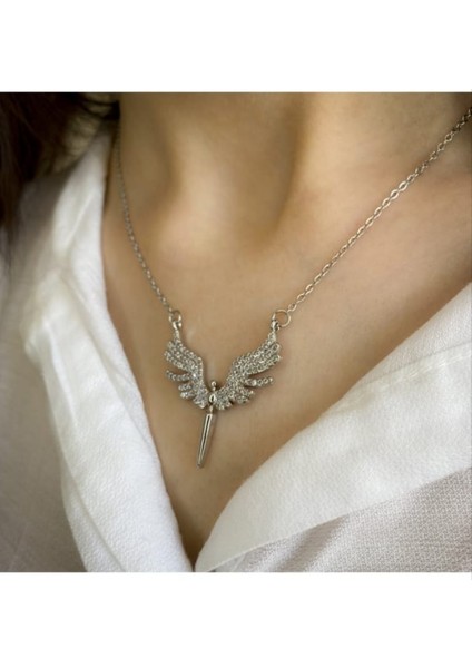 316 L Silver Zirkon Taşlı Melek Kolye fiyatları