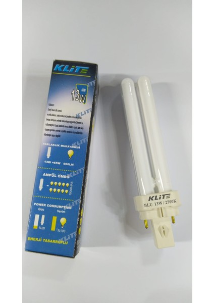 Klite 13W 2 Pinli 2700K Sarı Işık Plc Ampul G24D-1 Duy
