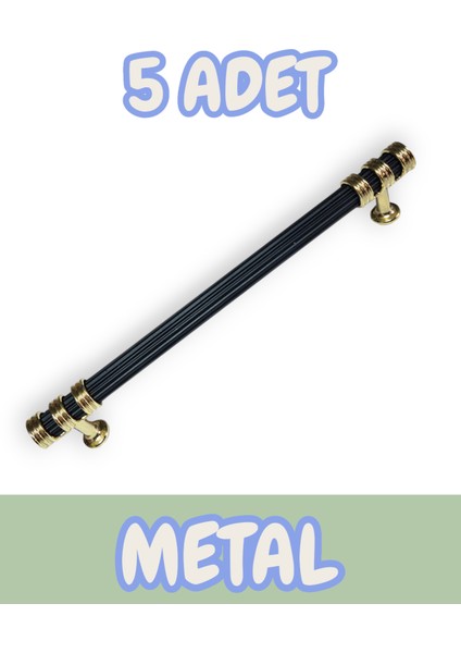 Çizgili Nesli Alüminyum Metal Lüks Modern Mobilya Çekmece Mutfak Dolabı Kulpu Siyah-Altın (5 Adet)