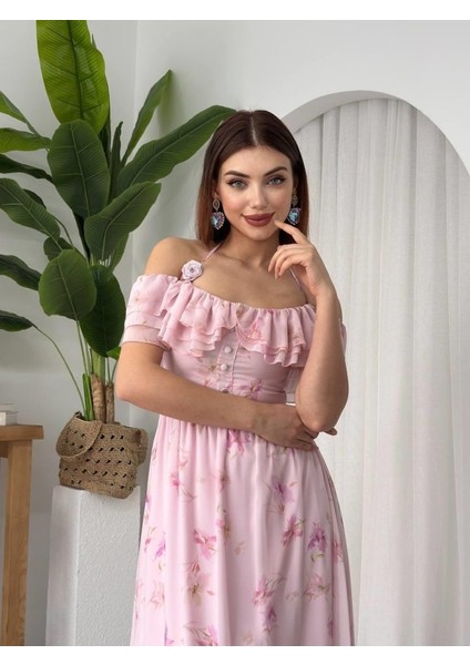 Elmi Çiçek Detaylı Elbise