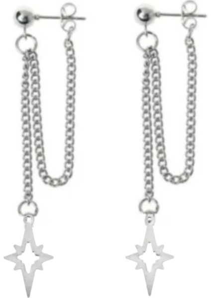 Kuzey Yıldızı Sallantılı Zincirli Top Küpe 2 Adet