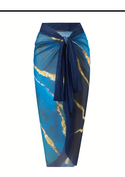 Okyanus Altın Baskılı Iki Parçalı Bodysuit Mayo ve Sarma Etek Seti, Twist Stili XXL fiyatları