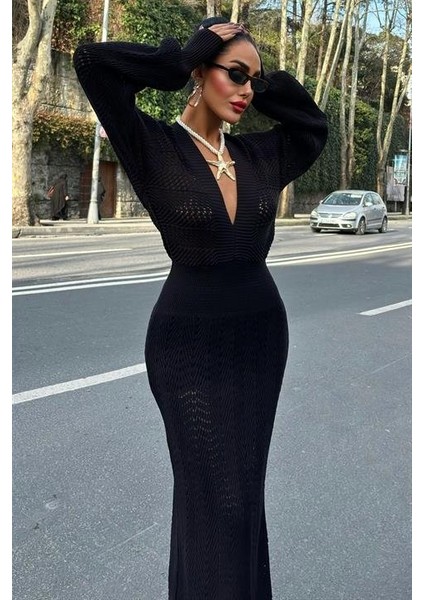 Laura Derin Dekolte Kroşe Elbise 2712-0025