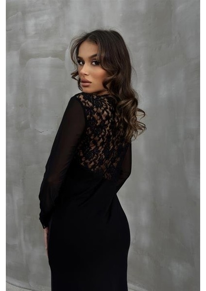 Almond Dantel Detaylı Tül Elbise 2659-8