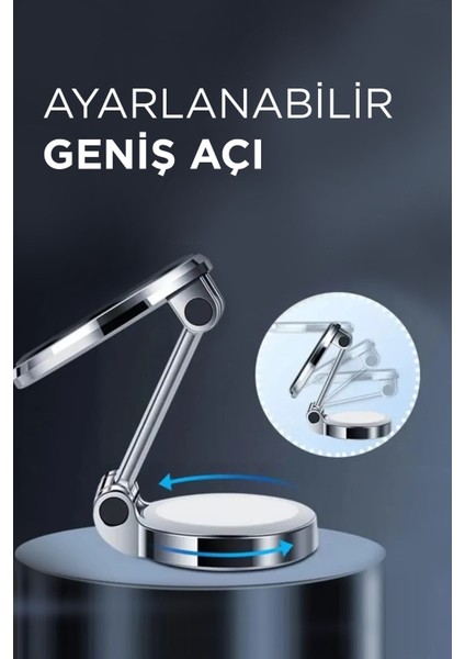 Ayarlanabilir, Portatif Masaüstü Telefon Tutucu, Siyah Metal, Mıknatıslı, Şık ve Kullanışlı