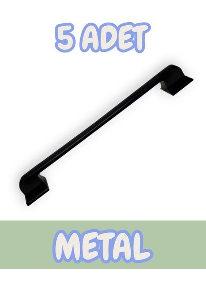 Beta Düz Metal Lüks Modern Mobilya Çekmece Mutfak Dolabı Kulpu Siyah 160MM-192MM (5 Adet)