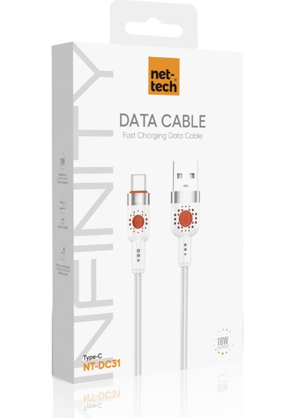 NT-DC31 18W Plastik 100 cm USB To Type-C Şarj ve Data Kablosu (Beyaz) fiyatları
