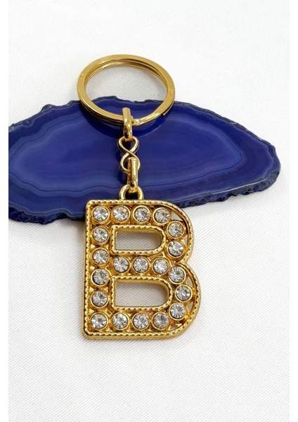Gold Renkli Parlak Taşlı B Harfi Anahtarlık, Hediyelik Harfli Anahtarlık fiyatları