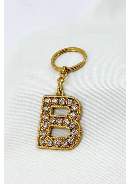 Gold Renkli Parlak Taşlı B Harfi Anahtarlık, Hediyelik Harfli Anahtarlık fırsatları