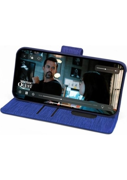 Xiaomi Redmi 12C Uyumlu Kart ve Para Bölmeli Standlı Cüzdanlı Kılıf - Mavi