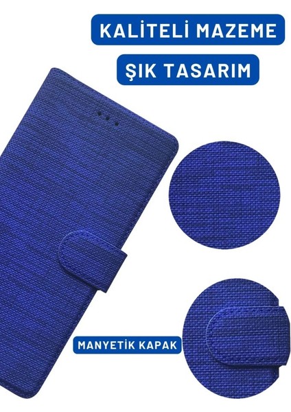 Xiaomi Redmi 12C Uyumlu Kart ve Para Bölmeli Standlı Cüzdanlı Kılıf - Mavi