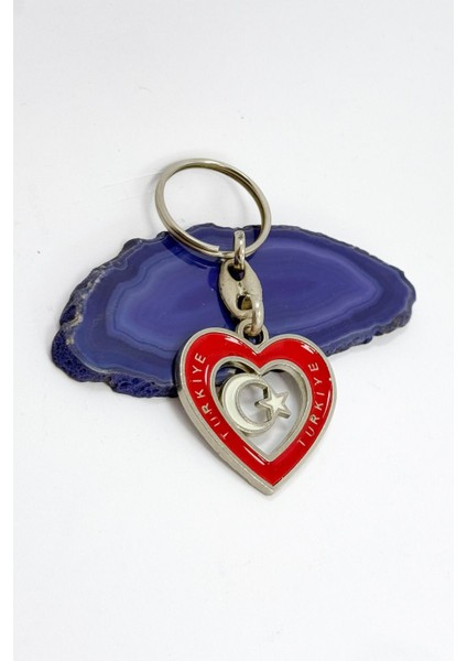 Kalpli Kırmızı Türkiye Yazılı Metal Anahtarlık, Hediyelik Ay Yıldızlı Anahtarlık