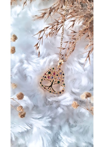 Yaşam Ağacı Figürlü Zirkon Taşlı Çelik Kolye fırsatları