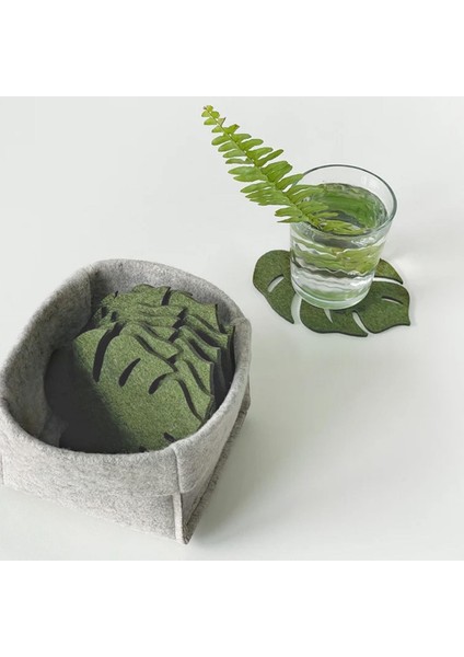 6'lı Tropikal Yaprak Desenli Keçe Bardak Altlığı - Yeşil 10X11CM fiyatları