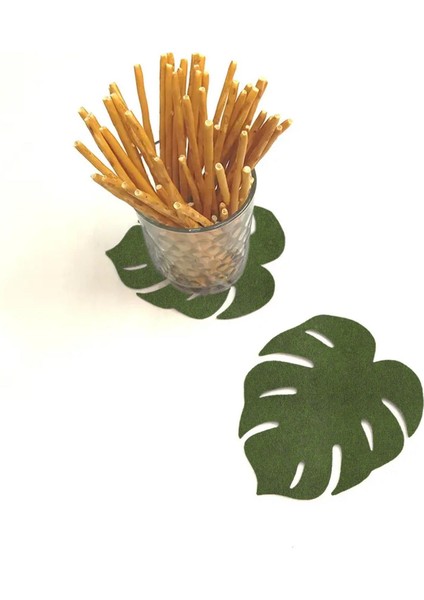 6'lı Tropikal Yaprak Desenli Keçe Bardak Altlığı - Yeşil 10X11CM modelleri