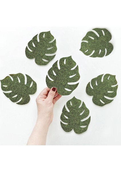 6'lı Tropikal Yaprak Desenli Keçe Bardak Altlığı - Yeşil 10X11CM fırsatları