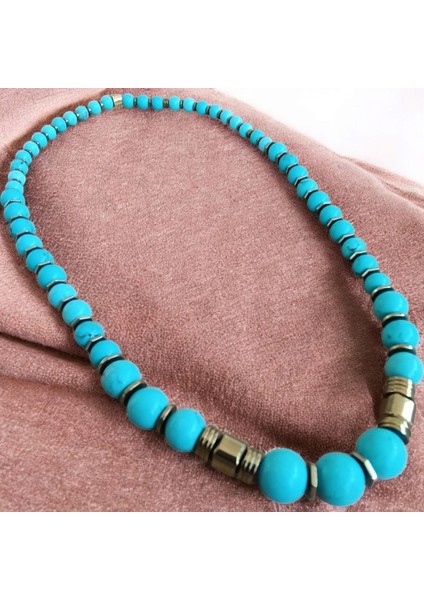 Turkuaz Firuze Taşı Hematit Taşı Kolye Doğal Taş Kolye