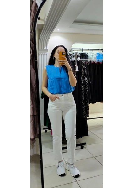 Kadın Mavi Crop Bluz