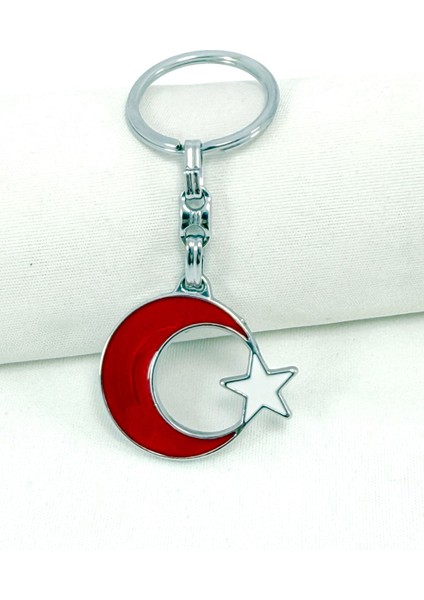 Metal Kırmızı Beyaz Ay Yıldız Anahtarlık, Hediyelik Anahtarlık