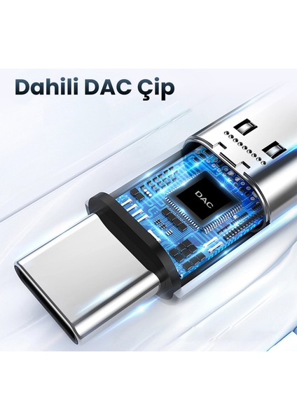 Dac Çipli Type-C To 3.5mm Jack Aux Ses Dönüştürücü Çevirici Kablo Adaptör