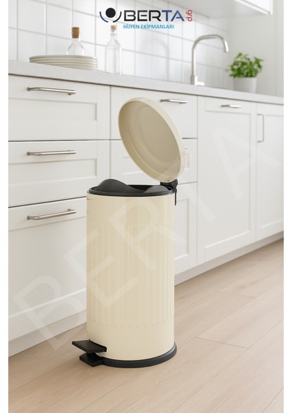 Vintage Krem Çöp Kovası Amortisörlü Kapak Çizgili Lüks Model 16Lt fiyatları