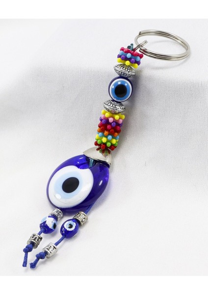 Renkli, El Yapımı Cam Nazar Boncuklu Anahtarlık, Hediyelik Anahtarlık