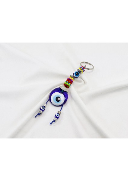 Renkli, El Yapımı Cam Nazar Boncuklu Anahtarlık, Hediyelik Anahtarlık