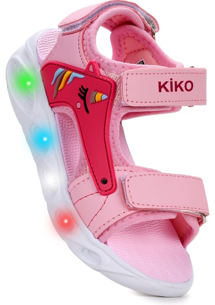 Unicorn Günlük Işıklı Cırtlı Kız Çocuk Sandalet Ayakkabı Pembe