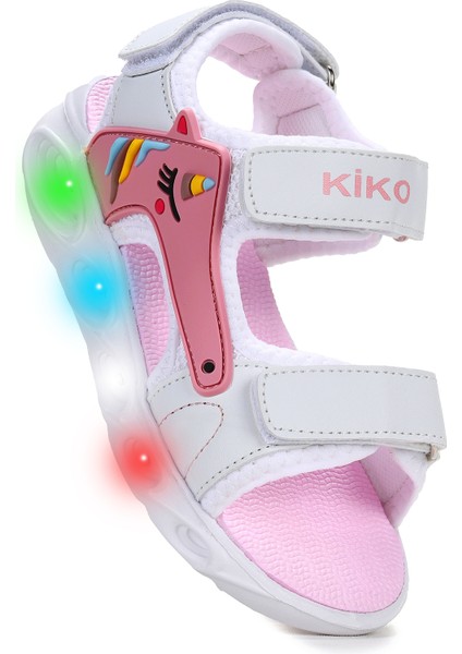 Unicorn Günlük Işıklı Cırtlı Kız Çocuk Sandalet Ayakkabı Beyaz - Pudra